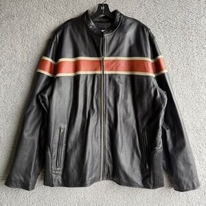 M. Julian Wilsons Leather Mens Black Orange Stripe Cafe Racer Moto Jacket 2XLT